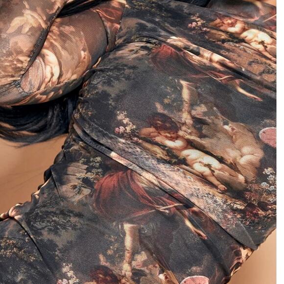 PrettyLittleThing Dress Renaissance Cherub Mesh Bodycon Mini NWT Size 2 Party - Picture 6 of 12